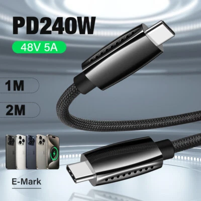 1M 2M 240W PD 3.1 Dual USB C Fast Charger Cord Type C Quick Charge Braided Cable