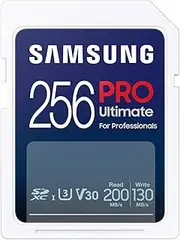 [Samsung] PRO Ultimate Full Size 256GB SDXC Memory Card, Up to 200 MB/s, 4K UHD, UHS-I, C10, U3, V30, A2, for DSLR, Mirrorless Cameras, PCs, MB-SY256S/AM
