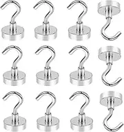 UCINNOVATE Magnetic Hooks Heavy Duty, 24Lbs Neodymium Magnets with Hooks for Refrigerator, 12 Pcs Strong Cruise Hooks for Hanging, Magnetic Hanger for Grill, Toolbox, Storage
