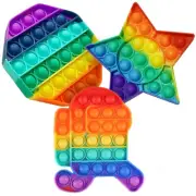 3 Pack Push Pop Bubble Silicone Sensory Fidget Rainbow Toy Autism Stress Relief
