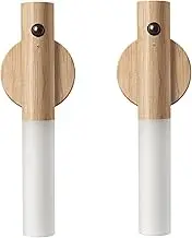 LANDGOO Motion Sensor Night Lights with Magnet Body Sensor for Hallway, Rechargeable Led Light Portable Stairway Lights Wooden Wall Sconce Battery Powered(White Ash, 2PC)