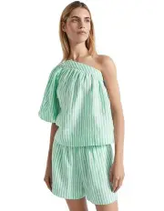 [Seed Heritage] Linen One Shoulder Top in Key Lime Stripe
