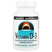 Source Naturals, Vitamin D-3, 125 mcg (5,000 IU), 120 Capsules