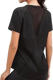 [Dresmannst] Sports Shirt Women's Short Sleeve Sports T-Shirt Women's Fitness Crew Neck Sports Shirts for Women, Back Mesh Sports Tops Women, Lightweight, Breathable and Stretchy Functional Shirt for Fitness,