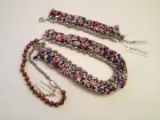 New BCBG Silvertone, Fabric and Beads Necklace and Bracelet Set..