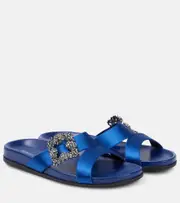 [Manolo Blahnik] Manolo Blahnik Chilanghi embellished satin sandals AU 8 blue