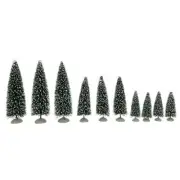NEW St Nicholas Square Set of 10 Frosted Pine Trees For Christmas Village Forest