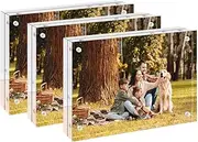 DelSol Acrylic Picture Frame 3 Packs Set 4X6 inch Transparent Square Frame Clear Double Sided Photo Frame Magnetic Photo Frames Desktop Display 20MM Thickness