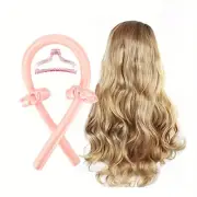 Heatless Hair Ribbon Curling Rod Satin Headband 4 Piece Set Pink