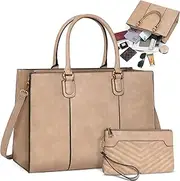 NEWHEY Laptop Bag for Women 15.6 Inch Large Work Tote Bag with Clutch Bag Designer PU Leather Briefcase Ladies Handbag with Laptop Pocket Messenger Shoulder Bag for School Office Travel Business