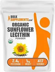 BulkSupplements.com Organic Sunflower Lecithin Powder - Sunflower Lecithin Supplement, Lecithin Powder Food Grade - Vegan & Gluten Free, 2400mg per Serving, 1kg (2.2 lbs) (Pack of 1)