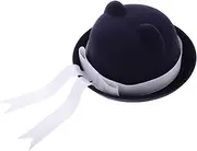 [OATIPHO] Classic Nurse Hat Inspired Cat Ear Plaid Hat Comfortable Wool Fabric School Style Accessory for Women Dark Blue