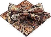 [Cyriacus] Paisley Bow Tie Men Pre-Tied Bowties Floral Adjustable Handkerchief Pocket Square Set for Wedding Tuxedo