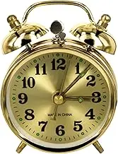 Vintage Alarm Clock, Manual Wind Up Alarm Clock Loud Alarm Bell Clock Mechanical Gold Alarm Clock for Bedrooms Living Room