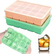 Theuwnee® 2 Pcs Silicone Ice Cube Trays, Ice Cube Molds for Freezer with Lids, Easy Release Flexible-15 Cubes for Cocktail, Whiskey, Baby Food, Chocolate, LFGB Certified and BPA Free (Pink Green)