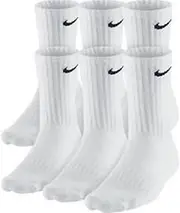 [Nike] Dri-Fit Classic Cushioned Crew Socks 6 PAIR White with Black Swoosh Logo) LARGE 8-12