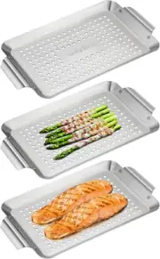 3 Packs Rectangle Grill Baskets, Stainless Steel Vegetable Baskets,Mini Grilling