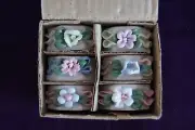 Set of 6 porcelain bone china napkin rings floral flowers New China #45589