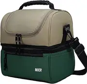 [MIER] Adult Lunch Box Insulated Lunch Bag Large Cooler Tote Bag for Men, Women, Double Deck Cooler （Army Green/Khaki, Large）