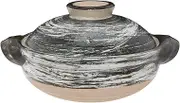 Hase Seien ANH-02 Hase-en Earthenware Pot for 2-4 People, Approx. 10.6 inches (27 cm), Approx. 7.6 fl oz (2,200 ml), Direct Fire, Brush, Gray, IGA Ware, Made in Japan