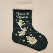 Holiday Home “Baby’s First Christmas” 14" Green Stocking With Snowmen