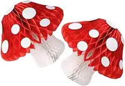 CHILDWEET 2 Pcs Mushroom Honeycomb Decor Tissue Paper Pom Whimsical Themed Centerpiece Table Decoration for Enchanted Forest Wonderland 30cm