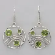 Facetted Green PERIDOT Wave Round Earrings - 925 STERLING SILVER Leverback #62e