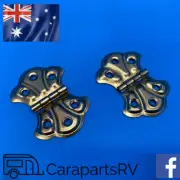 JAYCO EARLY MODEL CARAVAN ORNAMENTAL HINGES X 2. BRASS STYLE FINISH