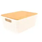 Home Expression White 20cm Plastic Storage Basket Home Organiser w/ Bamboo Lid