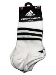 adidas No Show Socks Wpmens 5-10 White 6 Pair Superlite Aeroready Trefoil Active