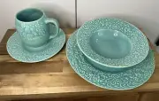 WALT DISNEY GALLERY "THEODORA" TEAL MICKEY & FRIENDS DINNERWARE LE NWT