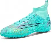 [KUUK] Children's Football Shoes Artificial Grass Turf Football Shoes Indoor Shoes for Boys Girls AG FG TF Training Shoes, K028 Green Tf, 6 M