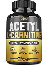 SATOOMI 5in1 Acetyl L-Carnitine Complex Capsules - 2600mg Daily - Combined Alpha Lipoic Acid, Green Tea, Green Coffee Bean & Raspberry Ketones - 90 Counts for 3 Months