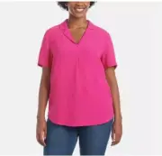 Hilary Radley Ladies' Blouse Short Sleeve V-Neck - Pink - L