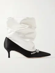 [Manolo Blahnik] Manolo Blahnik - Lamik 50 Embellished Satin Ankle Boots - Cream - IT40 IT 40 Cream