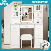 WHITE DRESSING TABLE STOOL SET VANITY MAKEUP MIRROR DESK LED LIGHTS MAKEUP TABLE