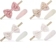 KAPSING Pack of 8 headbands baby girl with headgear hair clips, 4 elastic bows turban hair band, 4 baby girl hair clips