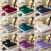 High-End Ice Silk Fitted Bed Sheets Pillowcases Elastic Band Mattress Cover