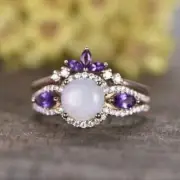 2.50 CT Round Simulated Opal Wedding Band Bridal Ring Set 14k Rose Gold Plated