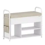 Shoe Bench, Shoe Rack, 11.8"D x 31.7"W x 24.6"H Cloud White + Cuppuccino Beige