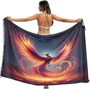 [RPLIFE] Fire Phoenix Stunning Birds Swimsuit Cover Up Sarong, Tassel Sarong Cover up for Summer Beach/pool, Large, Fire Phoenix Stunning Birds, Medium