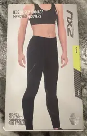 NEW Womens 2XU Mid-Rise Compression Black Full Length Legging Tights X-Large