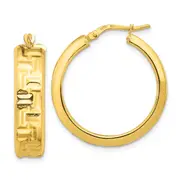 14K Yellow Gold Polished Textured Aztec Pattern Hoop Earrings
