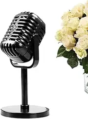 Fake Microphone,Vintage Desktop Microphone Prop Model with Stand - Vintage Microphone Toy Prop Model Antique Prop Mic for Role Stage Table