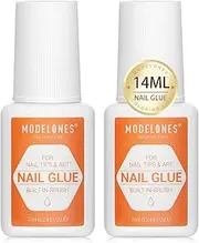 [Modelones] Super Strong Nail Glue for Press On Tips - 2pcs Brush On Long Lasting Adhesive - NO Cure 7ml