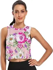 [ODAWA] Floral Flowers Womens Crop Top Workout Running Shirts Loose Fit Tops Sizes S-2XL