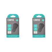 2PK Core Essentials Type-A Dual Port Car Charger Universal Adapter 2.4A/1A Black