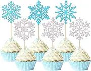 SYKYCTCY 36 Pack Snowflake Cupcake Toppers Glitter Winter Frozen Theme Cupcake Picks for Winter Wonderland Snowflake Theme Baby Shower Kids Birthday Christmas Party Cake Decorations Silver Blue