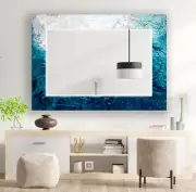 Abstract White and Blue Wall Mirror