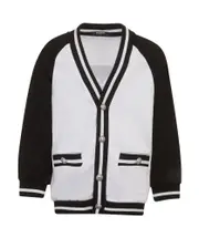 Balmain Kids Logo-Printed V-Neck Striped Cardigan 8Y,14Y,13Y White